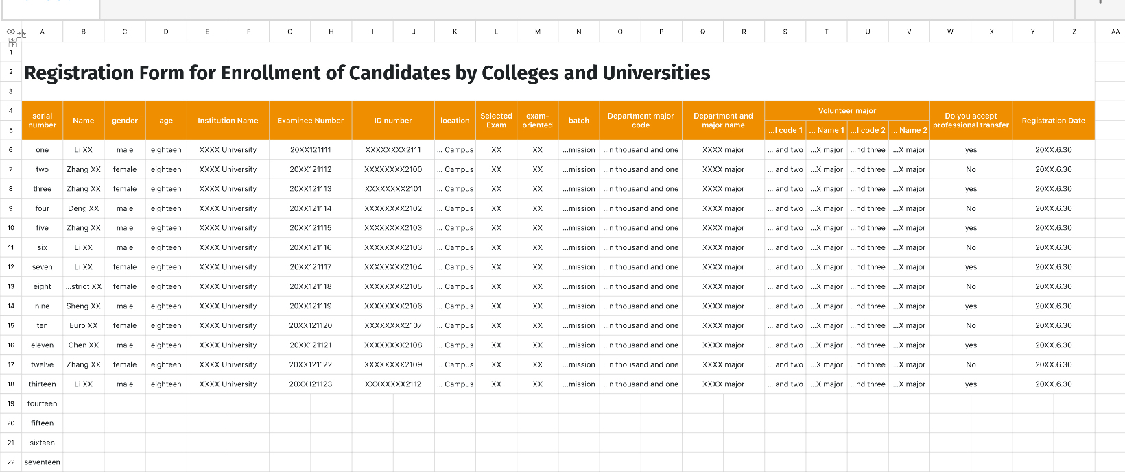 Registration Form for Enrollment of Candidates by Colleges and Universities